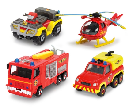 Imagine POMPIERUL SAM SET 4 VEHICULE DIN METAL CU ELICOPTER SCARA 1:64