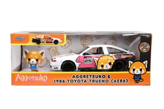 Imagine JADA AGGRETSUKO SET MASINUTA METALICA SI FIGURINA AGGRETSUKO SI TOYOTA TRUENO SCARA 1:24