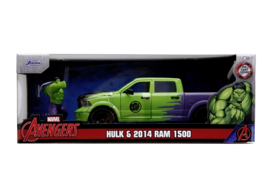 Imagine JADA MARVEL SET FIGURINA HULK SI MASINUTA METALICA RAM 1500 2014 SCARA 1:24