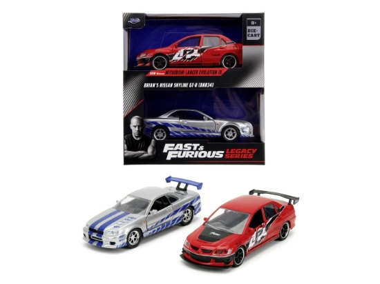 Imagine Jada Fast and Furious Set 2 mașini metalice Mitsubishi Lancer Evolution IX 1:32