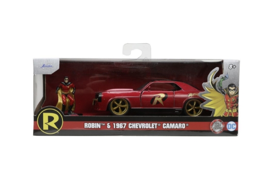 Imagine JADA BATMAN SET FIGURINA ROBIN SI MASINUTA METALICA CHEVROLET CAMARO 1967 SCARA 1:32