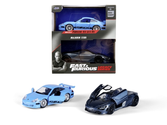 Imagine Jada Fast and Furious Legacy Set 2 mașinuțe metalice Porsche 911 GT3 RS și McLaren 720S scară 1:32