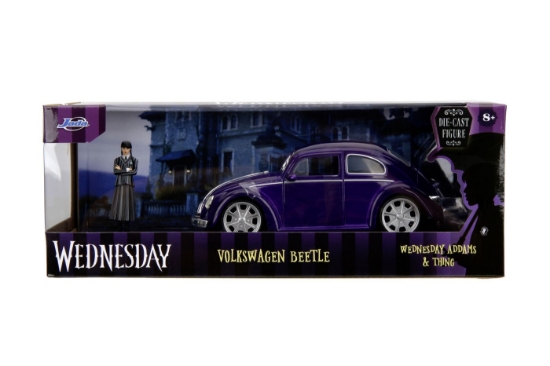 Imagine JADA WEDNESDAY SET MASINUTA METALICA VOLKSWAGEN BEETLE 1:24 SI FIGURINA METALICA WEDNESDAY 7CM