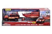 Imagine MAJORETTE SET MASINA DE POMPIERI LAND ROVER SI BARCA DE SALVARE