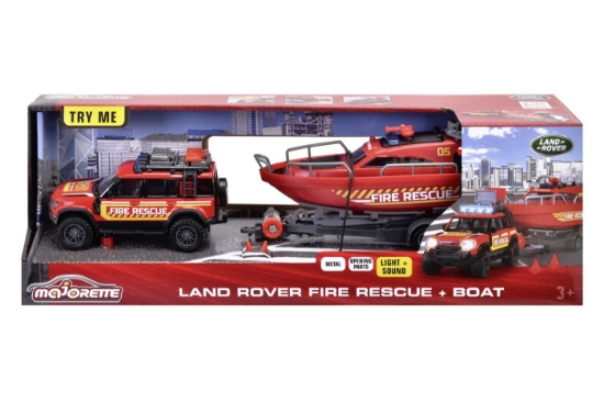 Imagine Majorette set mașină de pompieri Land Rover și barcă de salvare