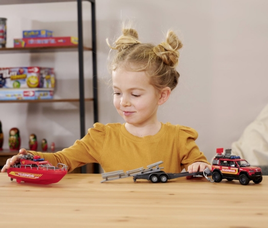 Imagine Majorette set mașină de pompieri Land Rover și barcă de salvare