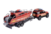 Imagine Majorette set mașină de pompieri Land Rover și barcă de salvare