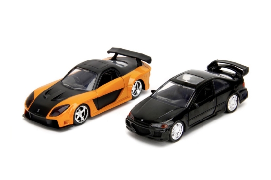 Imagine Jada Fast & Furious Legacy Series – set 2 mașinuțe metalice Honda Civic și Mazda RX-7 scara 1:32