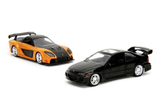 Imagine Jada Fast & Furious Legacy Series – set 2 mașinuțe metalice Honda Civic și Mazda RX-7 scara 1:32