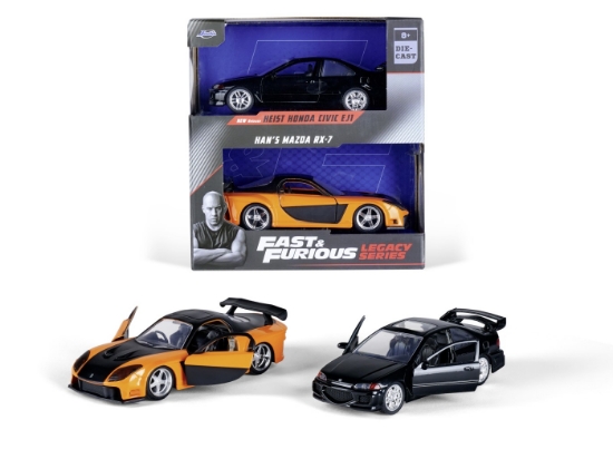 Imagine Jada Fast & Furious Legacy Series – set 2 mașinuțe metalice Honda Civic și Mazda RX-7 scara 1:32