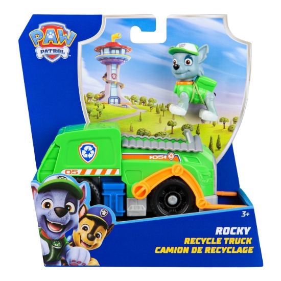 Imagine PATRULA CATELUSILOR SET VEHICUL DE BAZA CAMIONUL DE RECICLARE  SI FIGURINA ROCKY