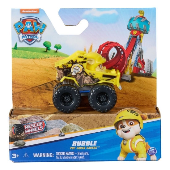 Imagine PATRULA CATELUSILOR PUP SQUAD RACERS RESCUE WHEELS VEHICUL METALIC RUBBLE SCARA 1:55