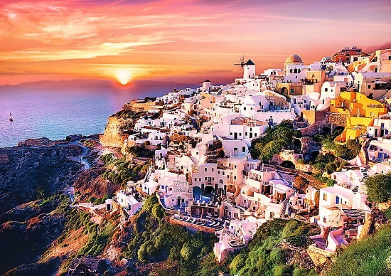 Imagine  Puzzle Trefl 1000 Apus în Santorini