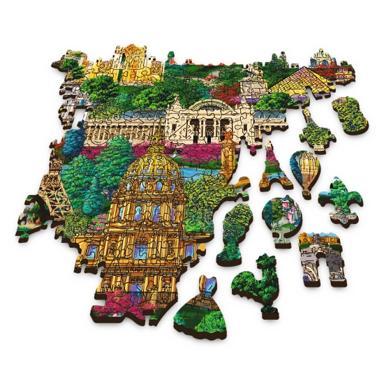 Imagine Puzzle Trefl din lemn 1000 piese obiective turistice faimoase din Franța