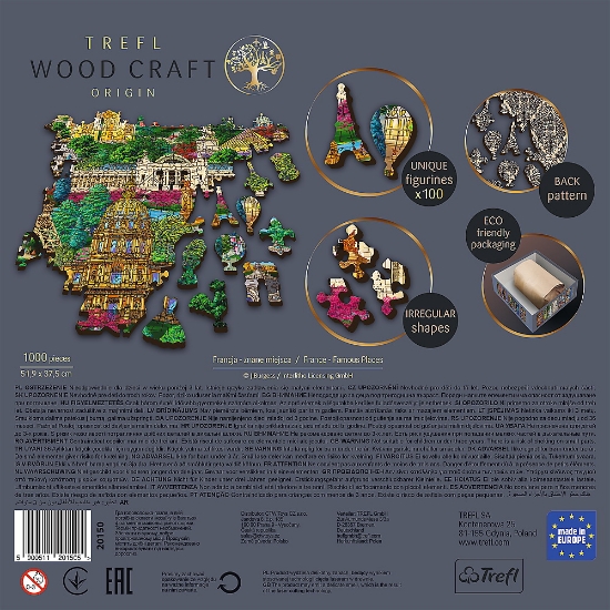 Imagine Puzzle Trefl din lemn 1000 piese obiective turistice faimoase din Franța