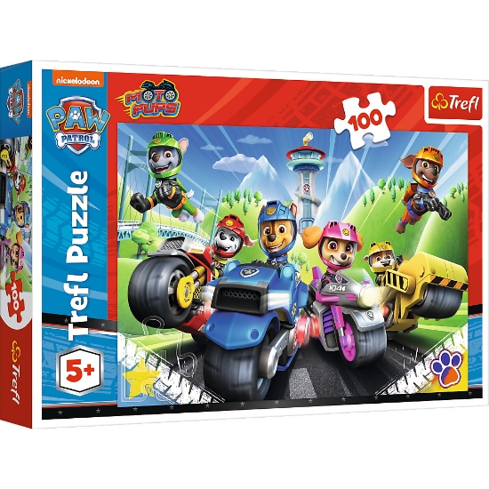 Imagine PUZZLE TREFL 100 PIESE PATRULA CATELUSILOR CATELUSII PE MOTOCICLETE