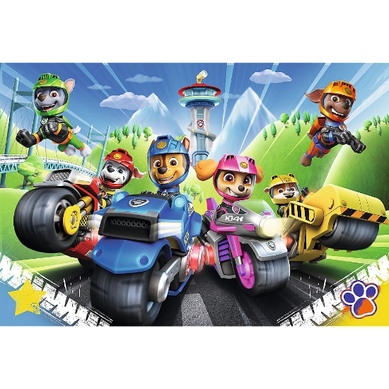 Imagine Puzzle Trefl 100 piese Patrula Cățelușilor – Cățelușii pe motociclete