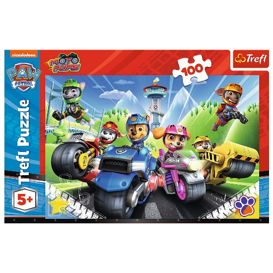 Imagine Puzzle Trefl 100 piese Patrula Cățelușilor – Cățelușii pe motociclete