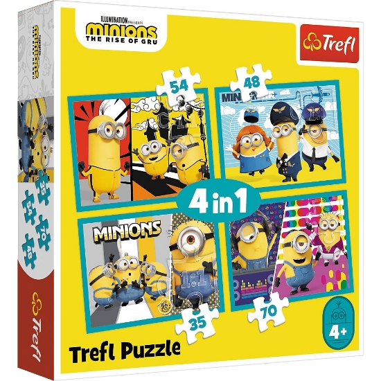 Imagine PUZZLE TREFL MINIONS 4IN1 LUMEA FERICITA A MINIONILOR