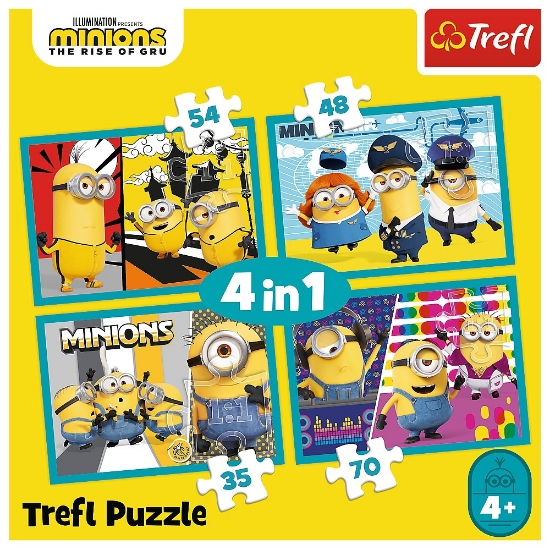 Imagine Puzzle Trefl Minions 4in1 Lumea fericită a minionilor