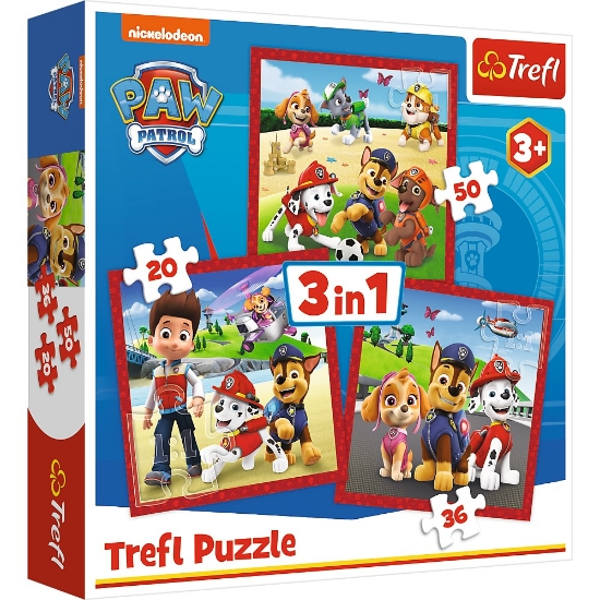 Imagine PUZZLE TREFL 3IN1 PATRULA CATELUSILOR CATELUSII FERICITI