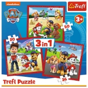 Imagine PUZZLE TREFL 3IN1 PATRULA CATELUSILOR CATELUSII FERICITI