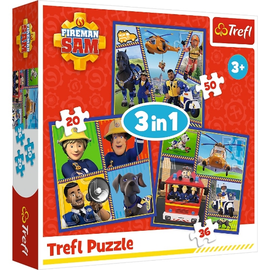 Imagine PUZZLE TREFL 3IN1 POMPIERUL SAM O ZI DIN VIATA POMPIERILOR