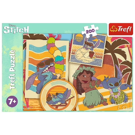 Imagine Puzzle Trefl 200 Stitch la plajă cu Lilo și Stitch