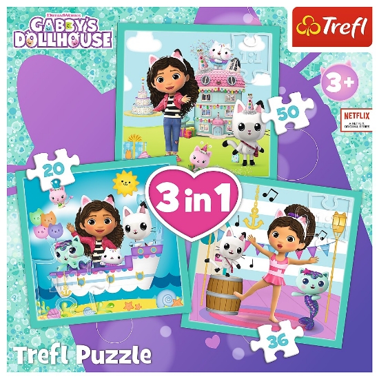 Imagine Puzzle Trefl 3in1 Gabby's Dollhouse Activitățile lui Gabby