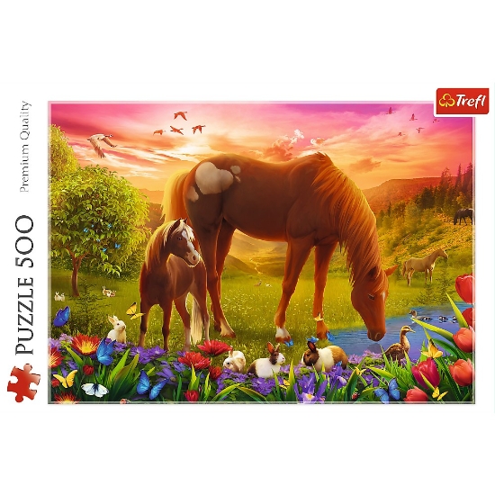 Imagine Puzzle Trefl 500 Căluții la apus