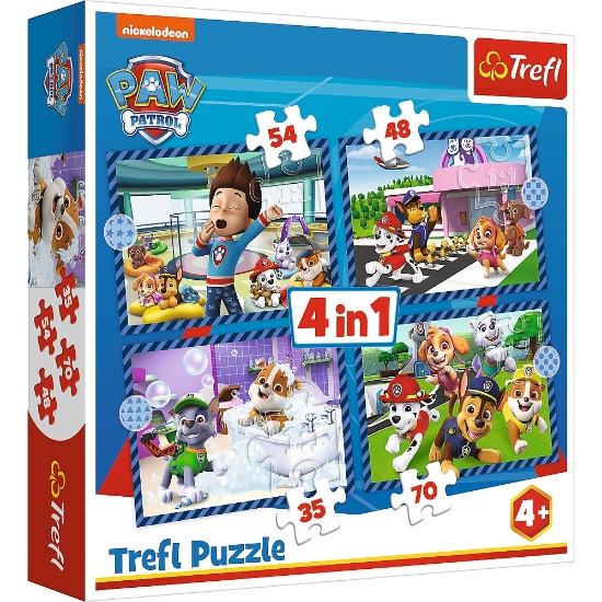 Imagine PUZZLE TREFL 4IN1 PATRULA CATELUSILOR ACTIVITATILE ZILNICE ALE ECHIPEI