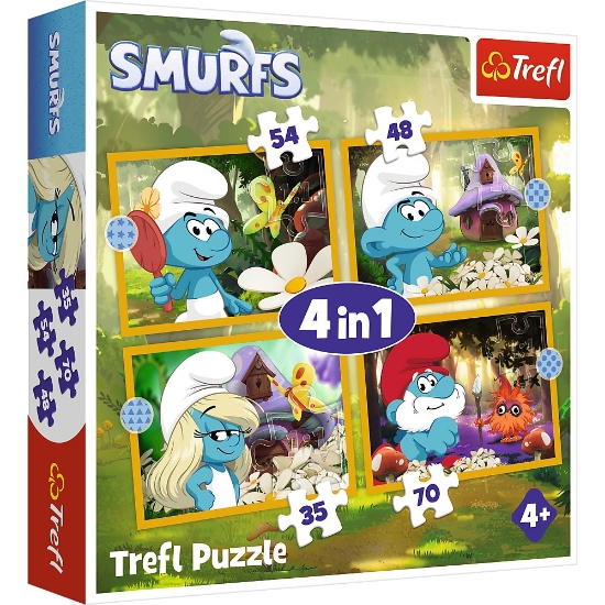 Imagine PUZZLE TREFL 4IN1 STRUMFII VIATA IN SATUL STRUMFILOR