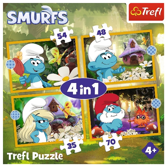 Imagine Puzzle Trefl 4in1 Strumfii Viața în Satul Strumfilor