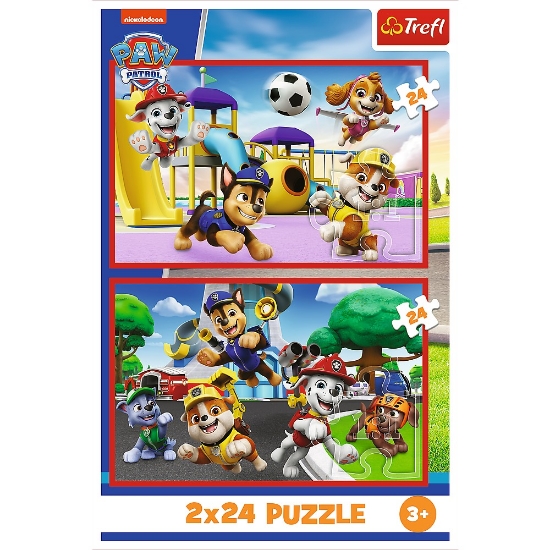 Imagine Puzzle Trefl 2x24 Patrula Căţeluşilor – Ziua amuzantă a căţeluşilor