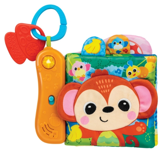 Imagine Carte senzorială Winfun – texturi moi, sunete vesele și distracție pentru cei mici 🐵📖✨