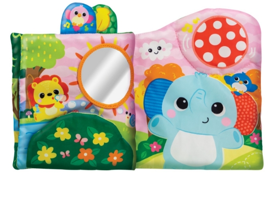 Imagine Carte senzorială Winfun – texturi moi, sunete vesele și distracție pentru cei mici 🐵📖✨