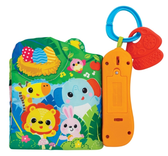 Imagine Carte senzorială Winfun – texturi moi, sunete vesele și distracție pentru cei mici 🐵📖✨