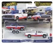 Imagine HOT WHEELS TRANSPORTATOR CHEVY SILVERADO 3500 88 CU MASINUTA CHEVY NOVA 63 SCARA 1:64