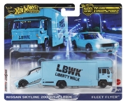 Imagine HOT WHEELS TRANSPORTATOR FLEET FLYER CU MASINUTA NISSAN SKYLINE 2000 GT-R LBWK SCARA 1:64