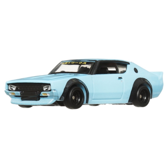 Imagine Hot Wheels Transportator Fleet Flyer cu mașinuța Nissan Skyline 2000 GT-R LBWK scara 1:64
