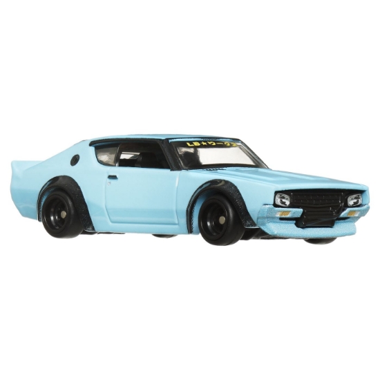 Imagine Hot Wheels Transportator Fleet Flyer cu mașinuța Nissan Skyline 2000 GT-R LBWK scara 1:64