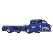 Imagine Hot Wheels transportator Mercedes-Benz 55 Blaues Wunder cu mașinuță Mercedes-Benz 300 SL, scară 1:64