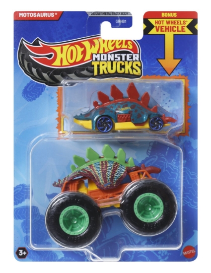Imagine HOT WHEELS MONSTER TRUCK SI MASINUTA METALICA MOTOSAURUS