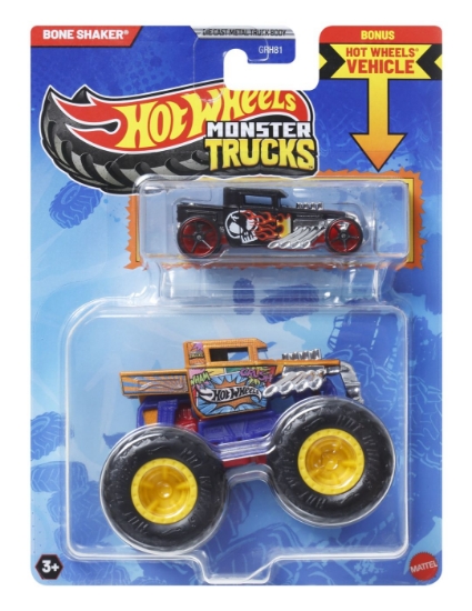 Imagine HOT WHEELS MONSTER TRUCK SI MASINUTA METALICA BONE SHAKER