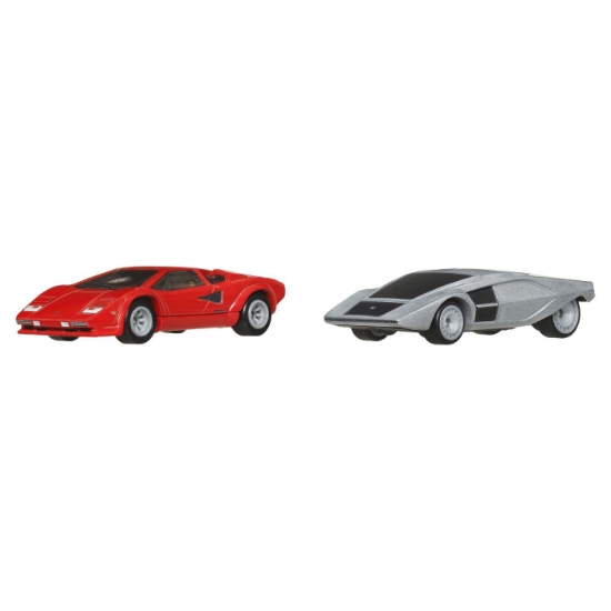 Imagine Hot Wheels Premium set 2 mașinuțe metalice Lamborghini Countach LP5000 QV și Lancia Stratos Zero, scară 1:64