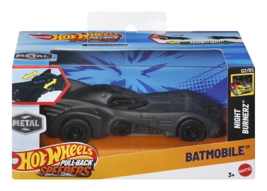 Imagine HOT WHEELS MASINUTA METALICA CU SISTEM PULL BACK BATMOBILE NIGHT BURNERZ SCARA 1:43