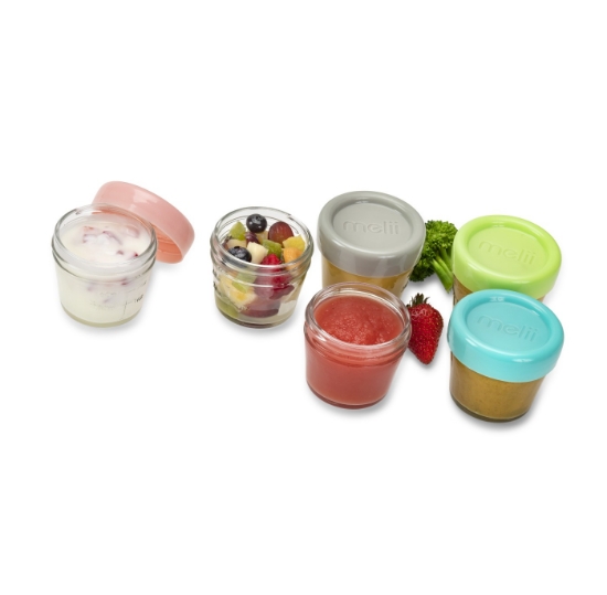 Imagine Set 6 recipiente sticlă pentru hrană bebe, Melii, 118 ml