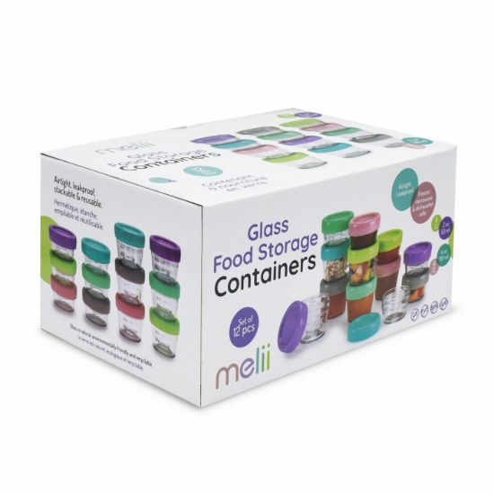 Imagine SET 12 RECIPIENT STICLA PENTRU HRANA BEBE, MELII, 6*59 ML + 6*118 ML