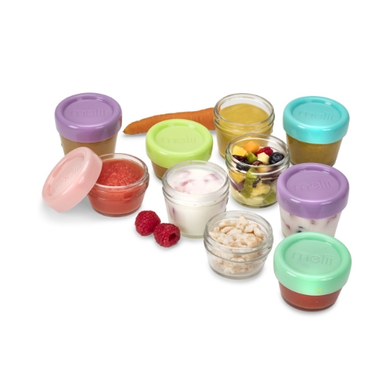 Imagine Set 12 recipiente sticlă pentru hrană bebe, Melii – 6×59 ml + 6×118 ml