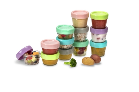 Imagine Set 12 recipiente sticlă pentru hrană bebe, Melii – 6×59 ml + 6×118 ml